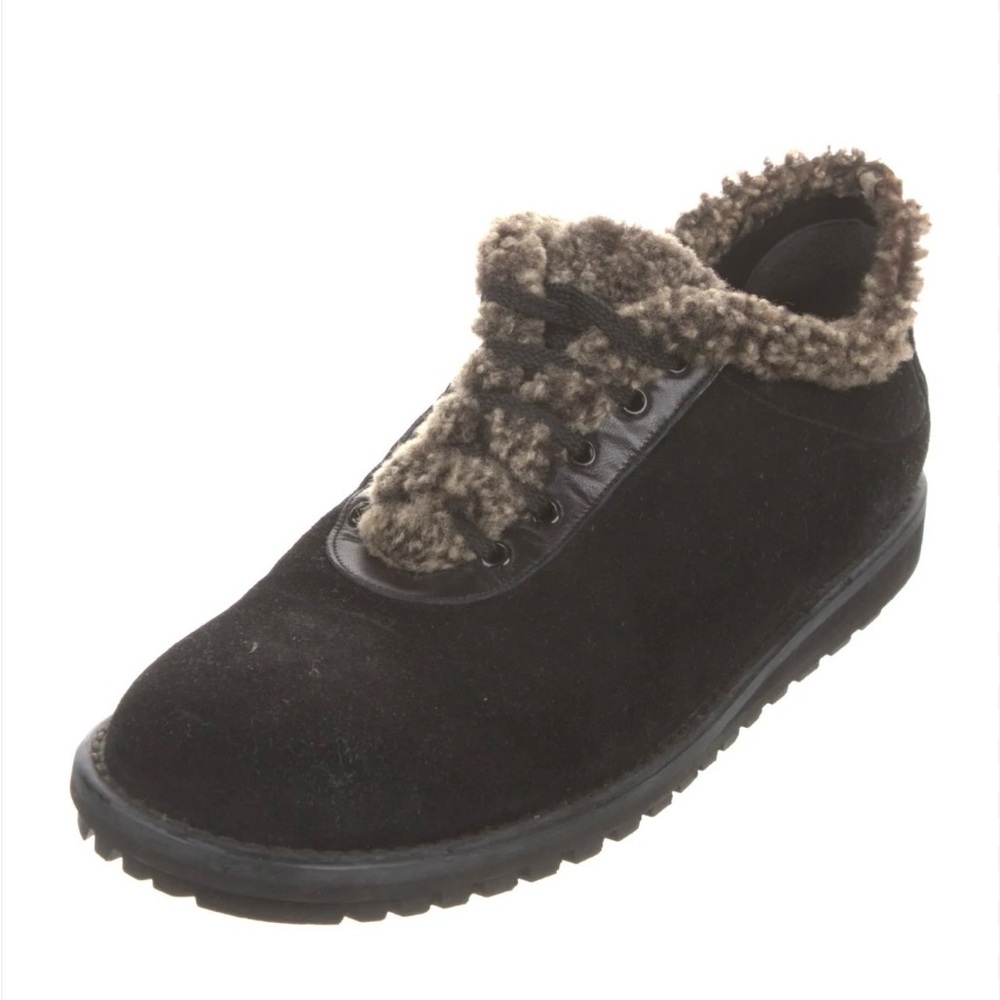 NWOT Stuart Weitzman Oxford Black Suede Leather Fur Booties Size 9